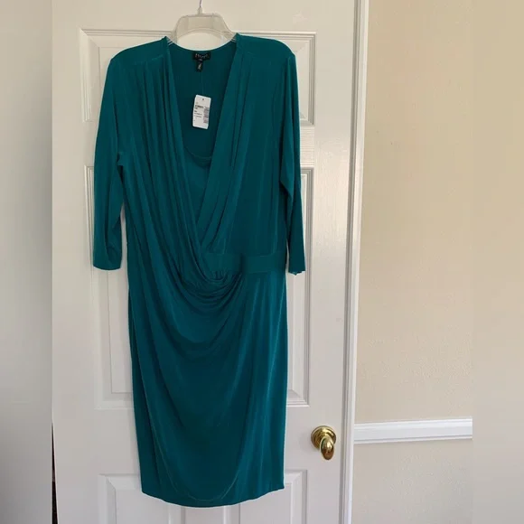 Escada Dresses | Nwt Escada Dress: Teal, Draped Ruched Front, Stretchy Waist, Pull On. EU Size 44 | Color: Blue | Size: EU 44/US 12 | Pm-80133608'S